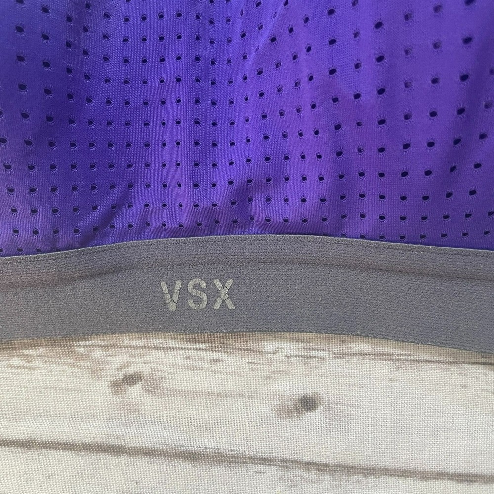 Victoria Secret  VSX Purple Cross Back Lightweight Sports Bra Sz 32D Wireless - Picture 3 of 6